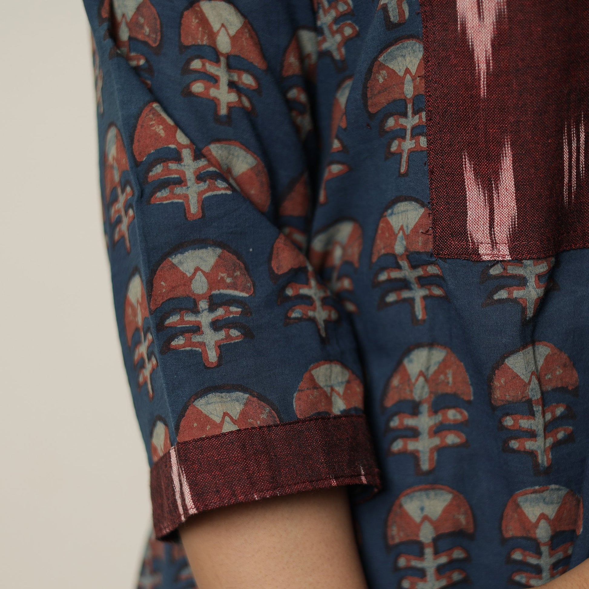 Blue - Akola Hand Block Printed Cotton A-Line Kurta 14