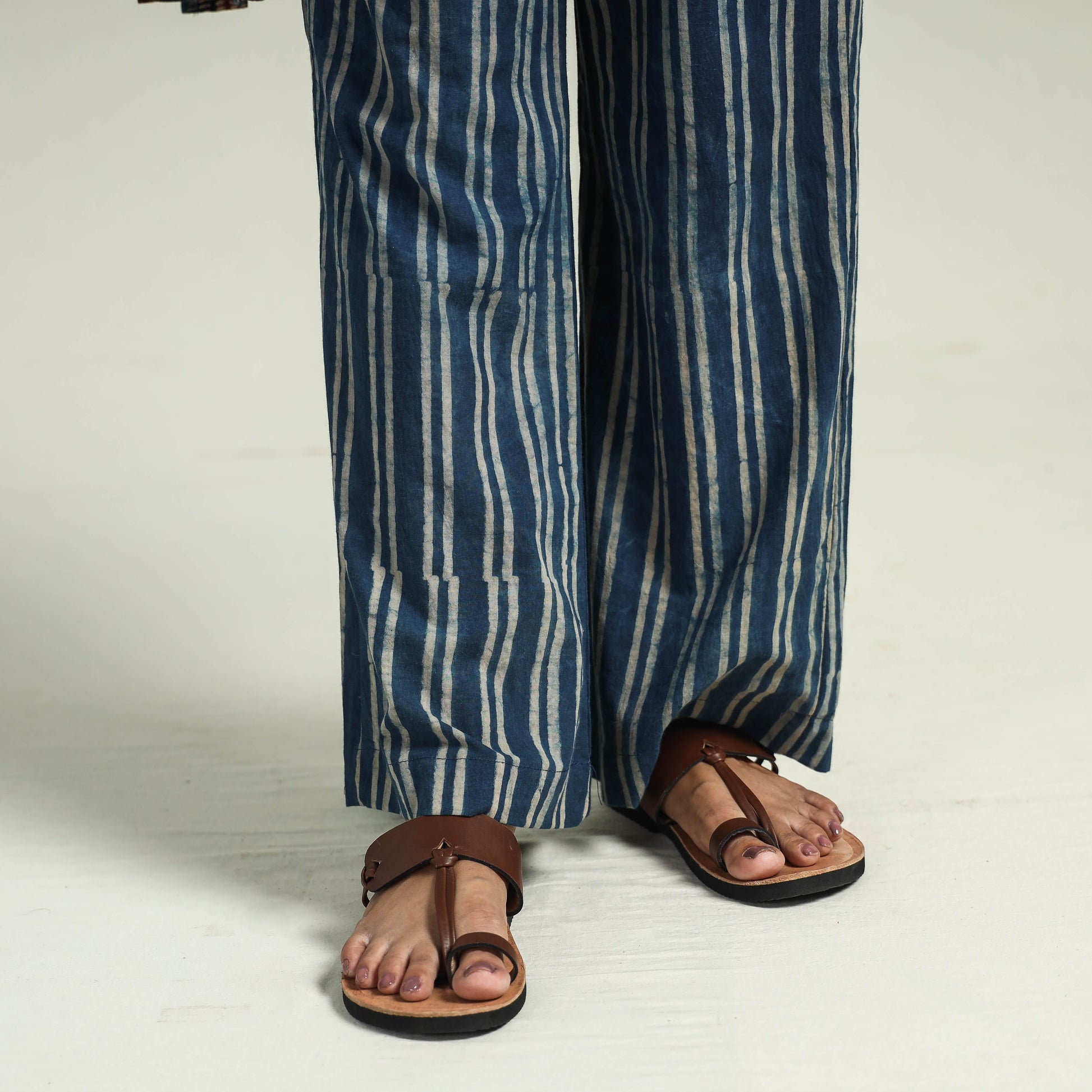 Blue - Ajrakh Block Printed Cotton Kaftan with Palazzo & Dupatta Set