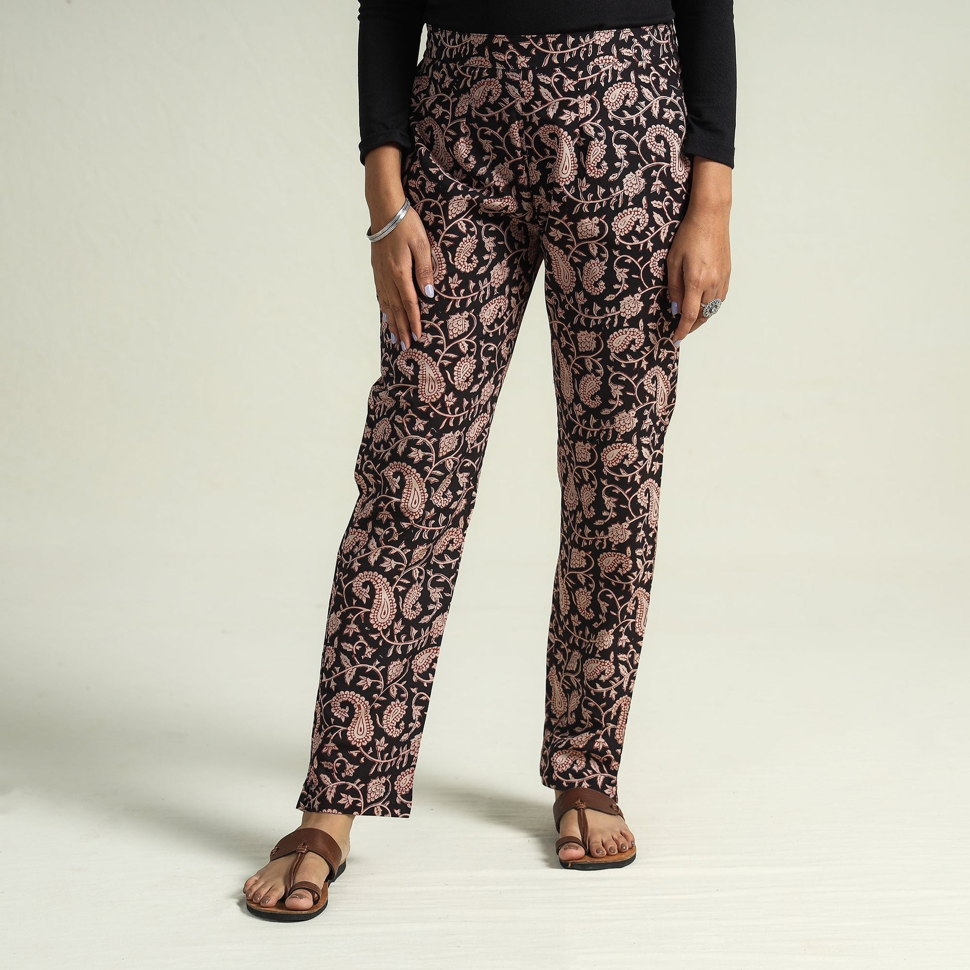 Black - Bagru Block Printed Cotton Tapered Pant
