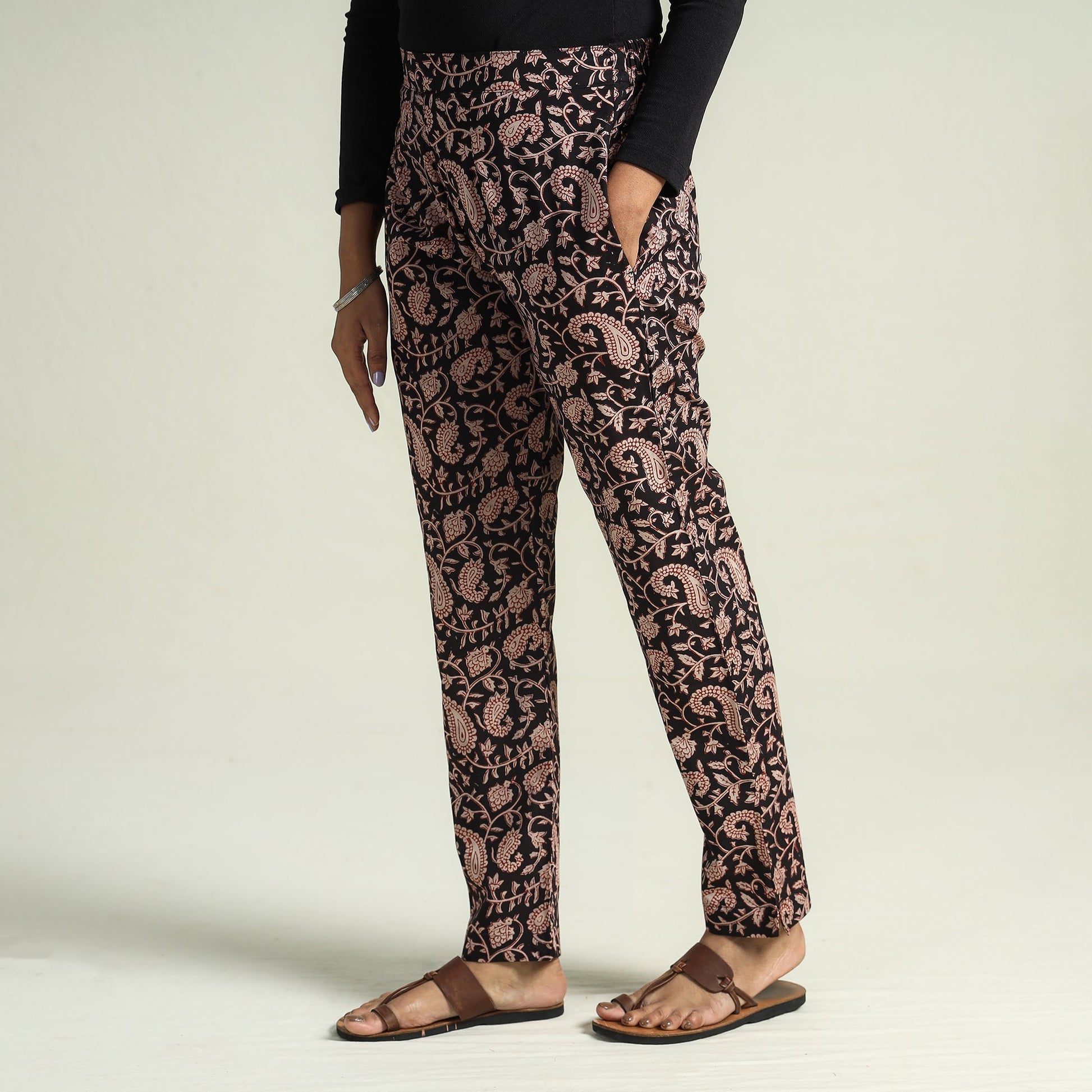 Black - Bagru Block Printed Cotton Tapered Pant