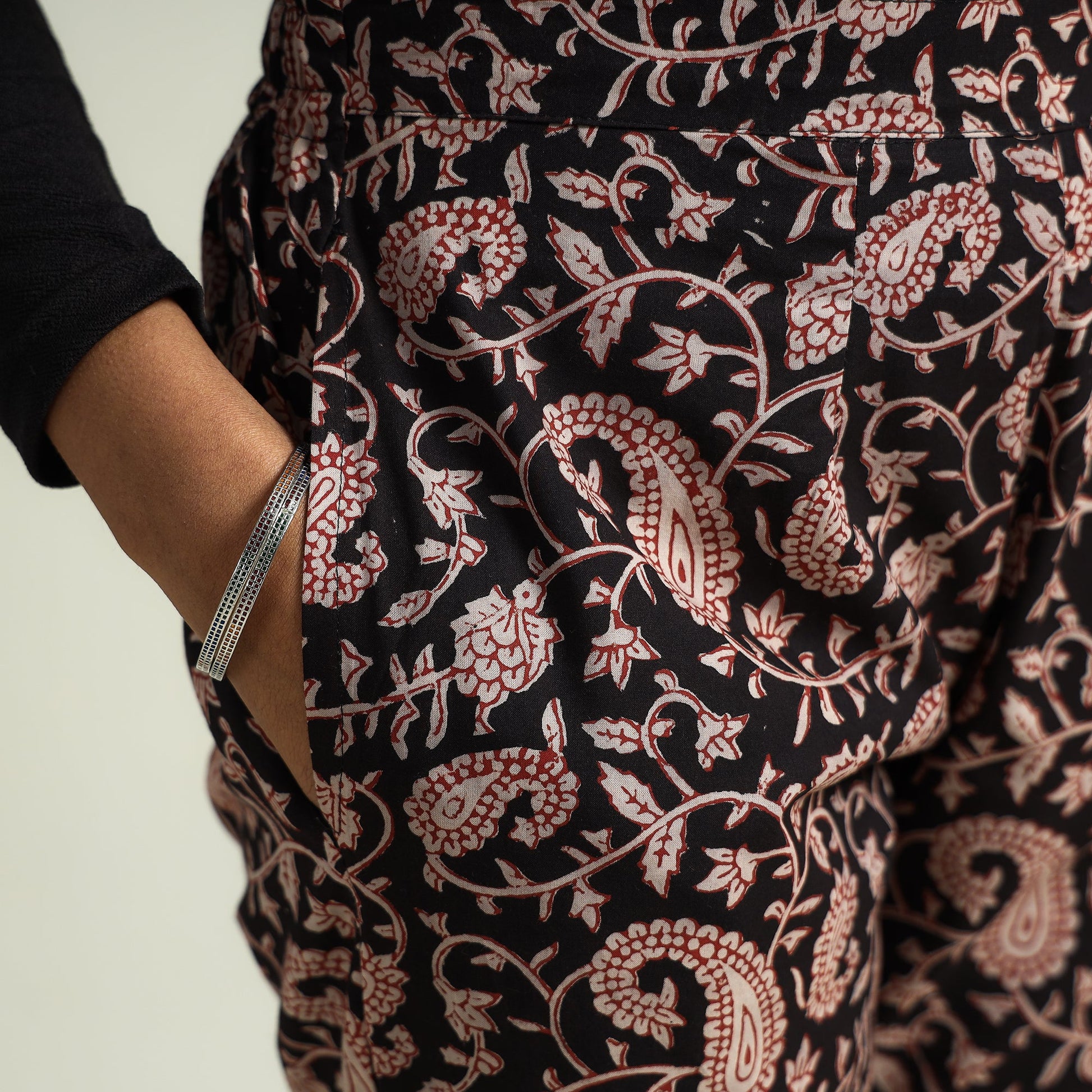 Black - Bagru Block Printed Cotton Tapered Pant
