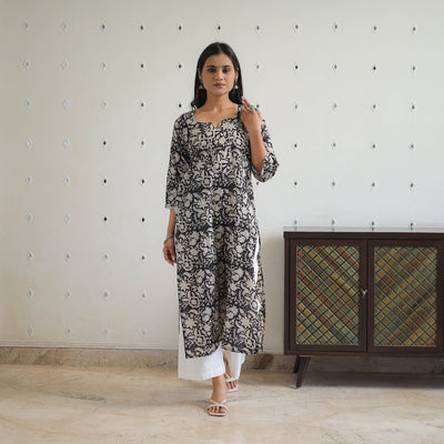 Black - Block Printed Cotton Gota Work Long Bagru Kurta 22