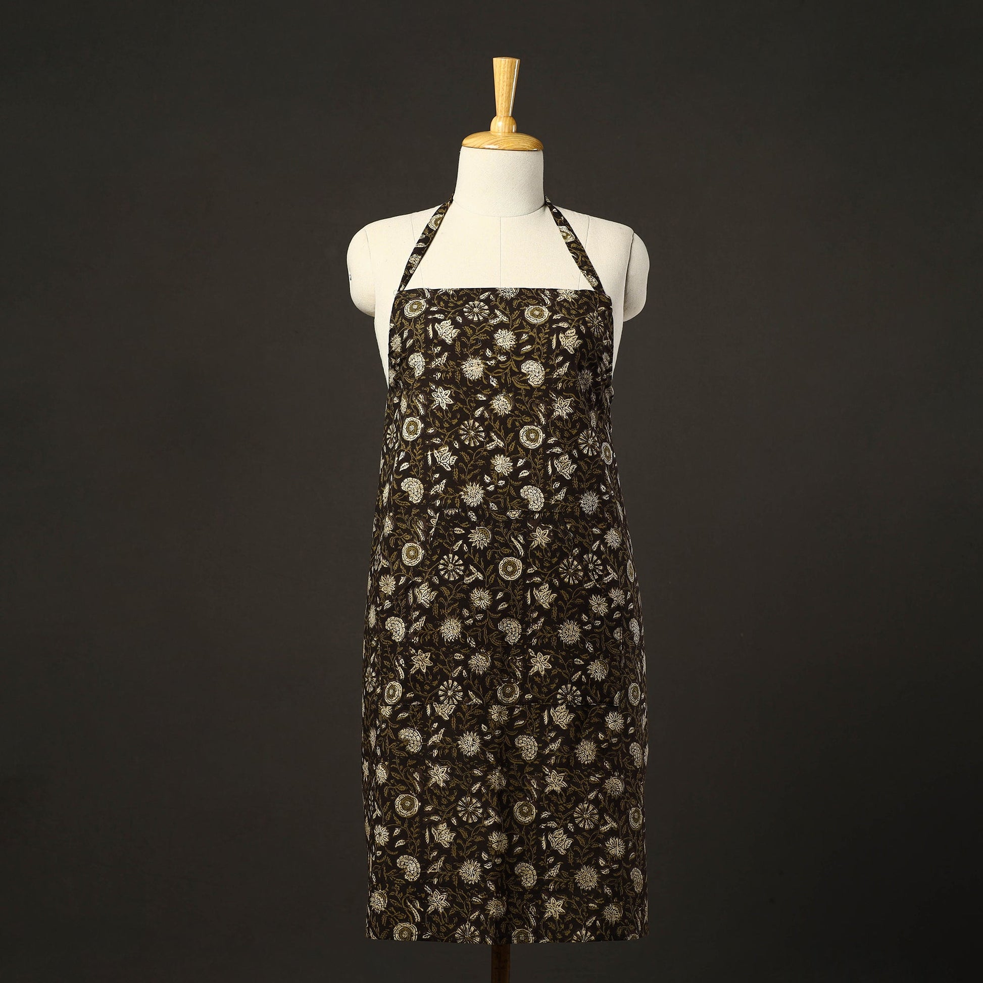 Black - Bagru Block Print Cotton Apron with Pocket 13