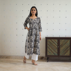 Black - Block Printed Cotton Gota Work Long Bagru Kurta 22
