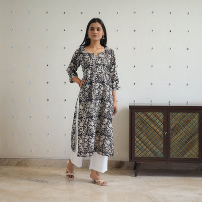 Black - Block Printed Cotton Gota Work Long Bagru Kurta 22