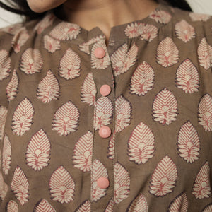 Brown - Akola Hand Block Printed Cotton Long Straight Kurta 16