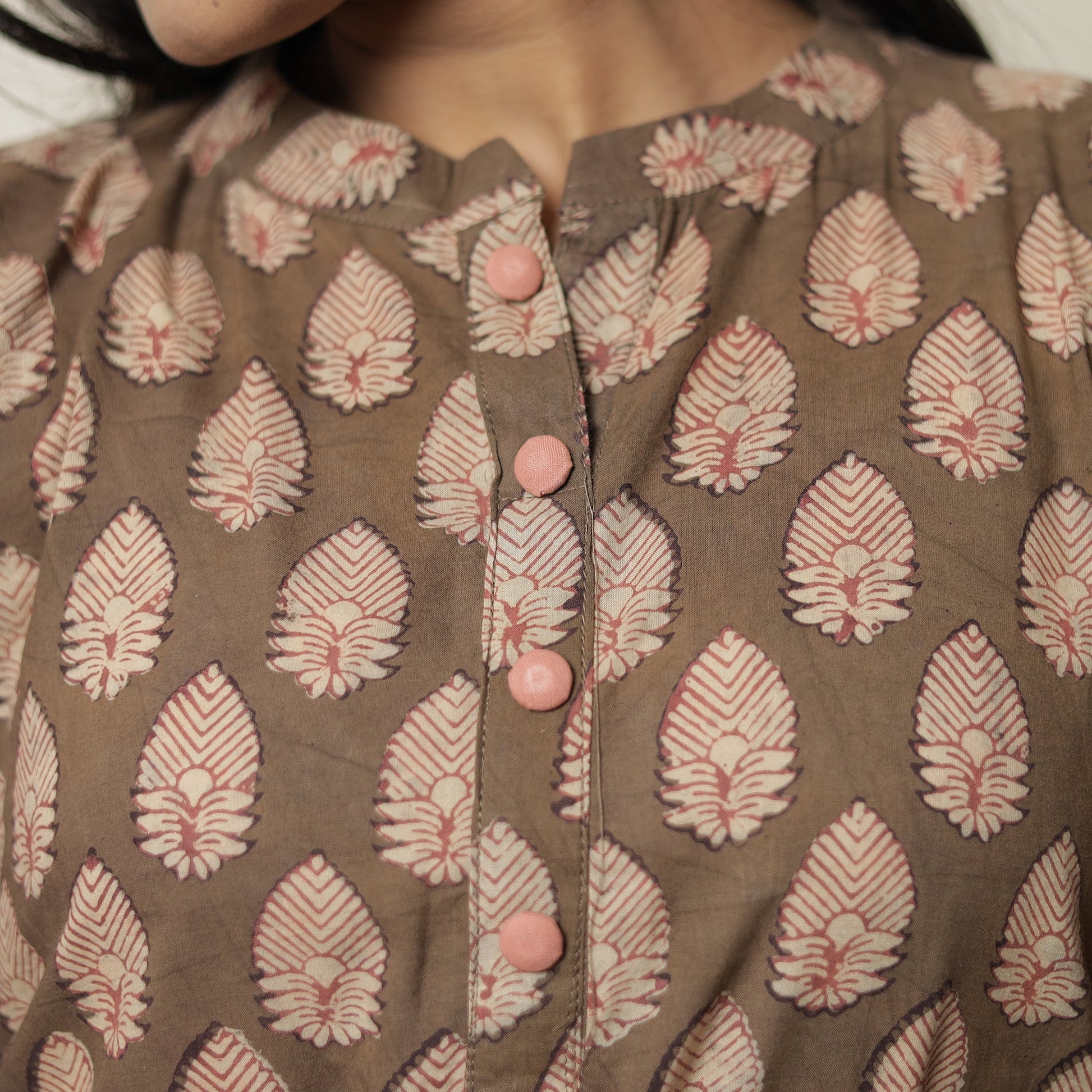 Brown - Akola Hand Block Printed Cotton Long Straight Kurta 16