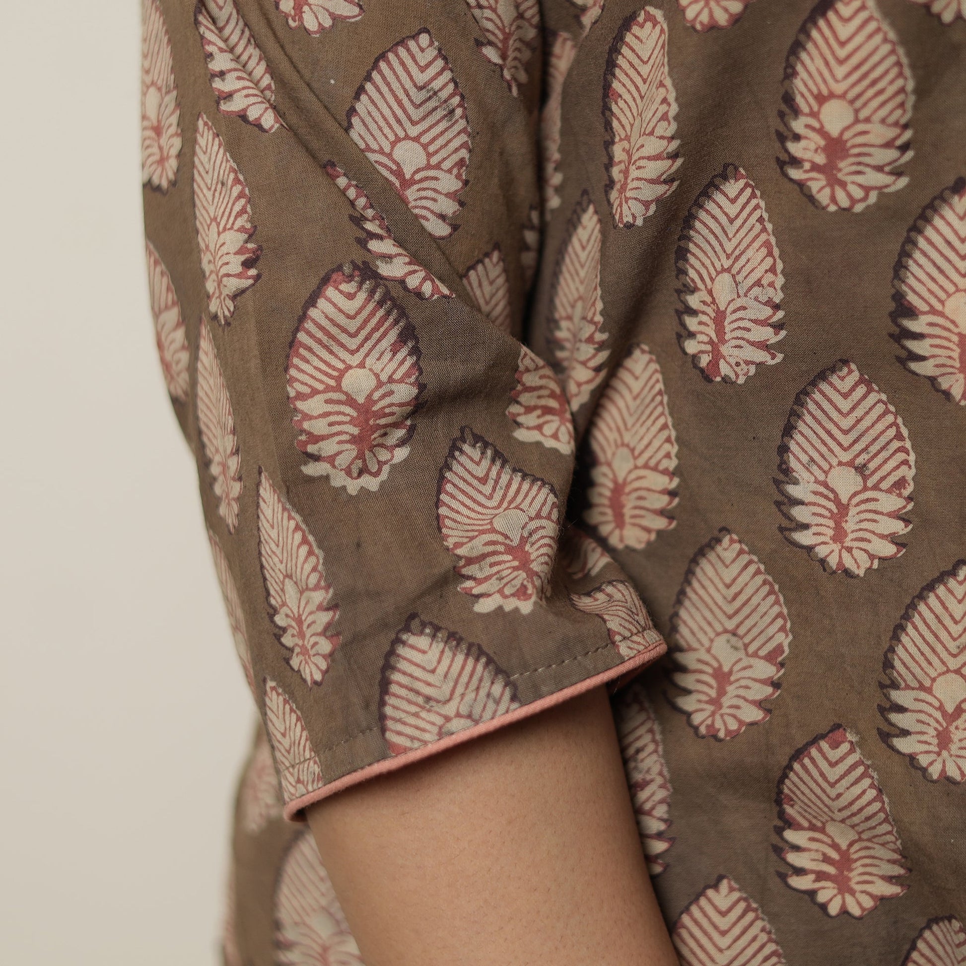Brown - Akola Hand Block Printed Cotton Long Straight Kurta 16