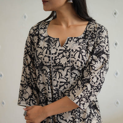 Black - Block Printed Cotton Gota Work Long Bagru Kurta 22