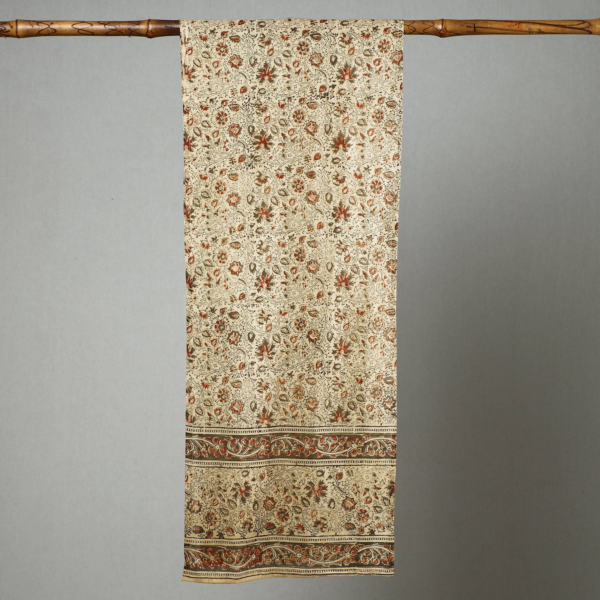Beige - Pedana Kalamkari Block Printed Natural Dyed Cotton Stole 01