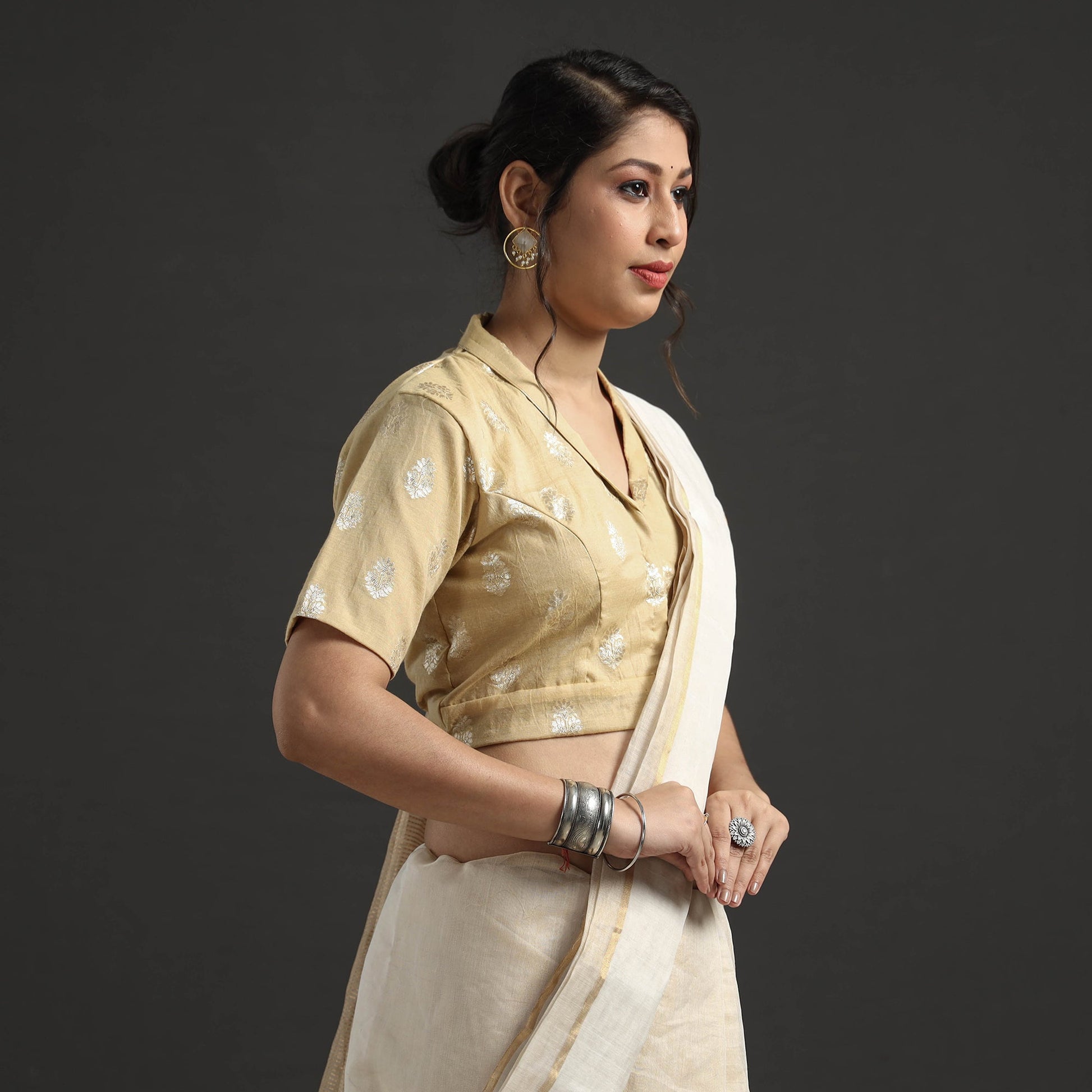 Beige - Banarasi Silk Zari Weave Stitched Blouse