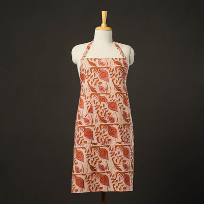 Beige - Bagru Block Print Cotton Apron with Pocket 14