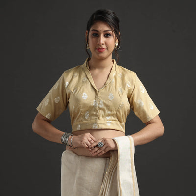 Beige - Banarasi Silk Zari Weave Stitched Blouse