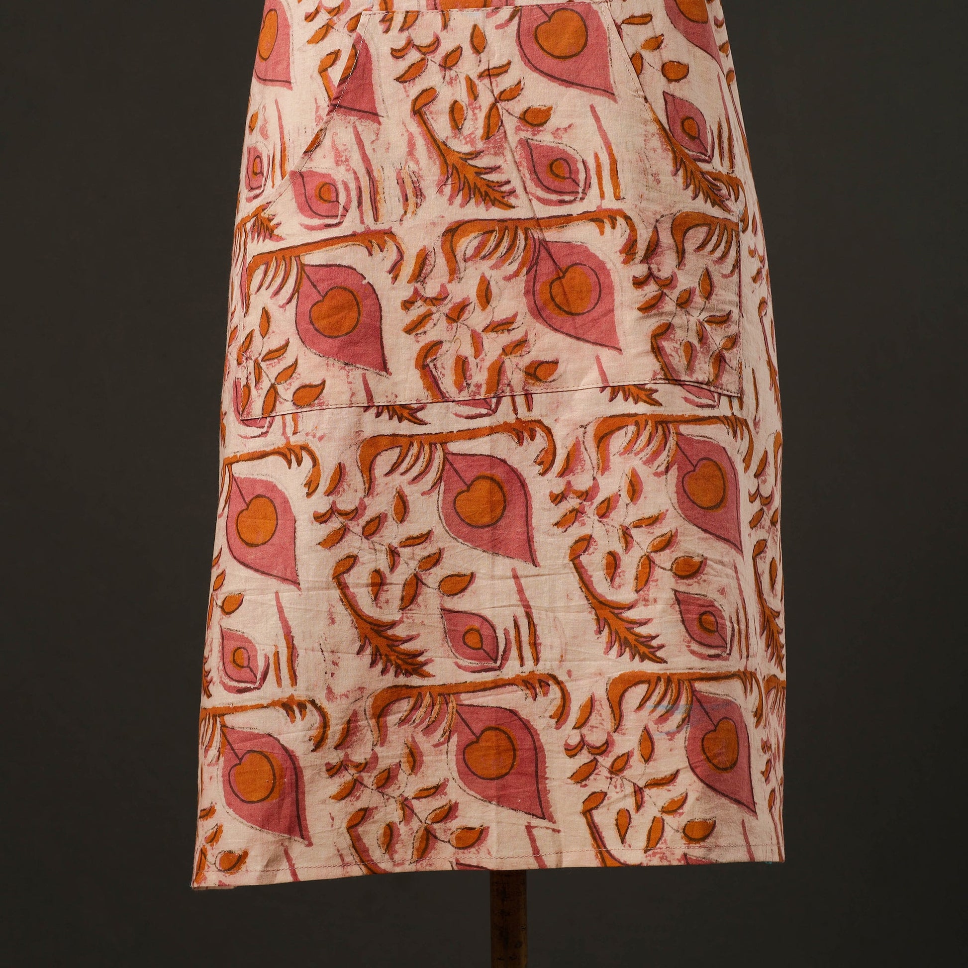 Beige - Bagru Block Print Cotton Apron with Pocket 14