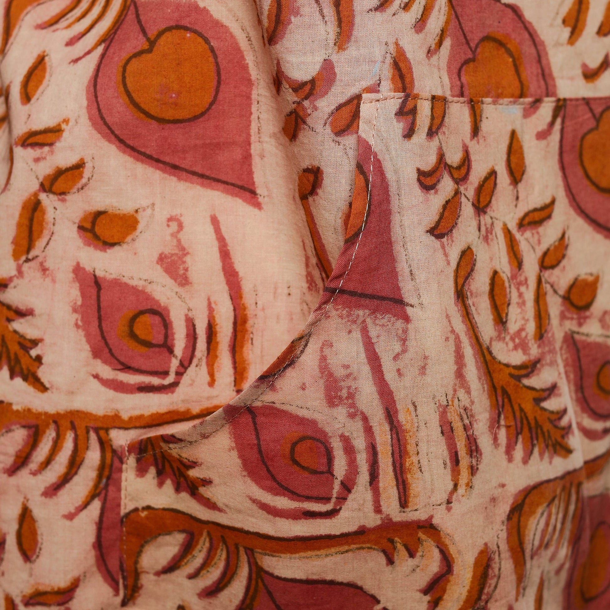 Beige - Bagru Block Print Cotton Apron with Pocket 14