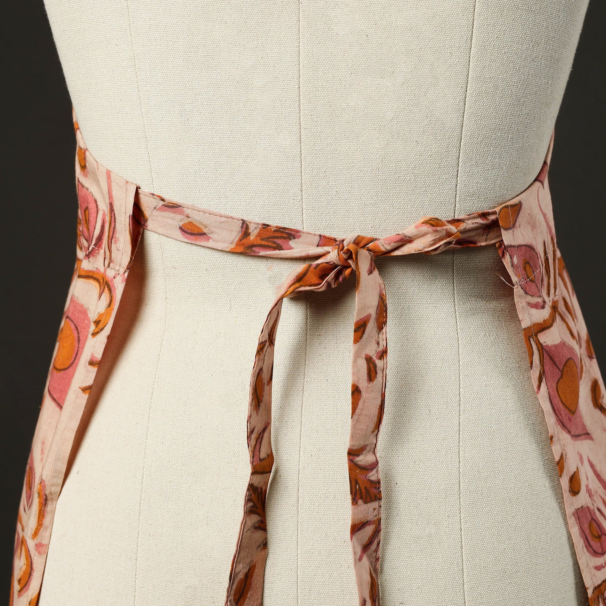 Beige - Bagru Block Print Cotton Apron with Pocket 14