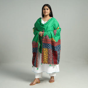 Applique Patchwork Cotton Ajrakh Dupatta with Mirror Work 12