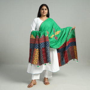 Applique Patchwork Cotton Ajrakh Dupatta with Mirror Work 12