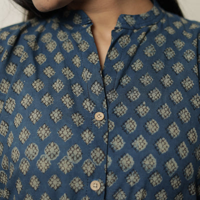 Blue - Akola Hand Block Printed Cotton Long A-Line Kurta 18