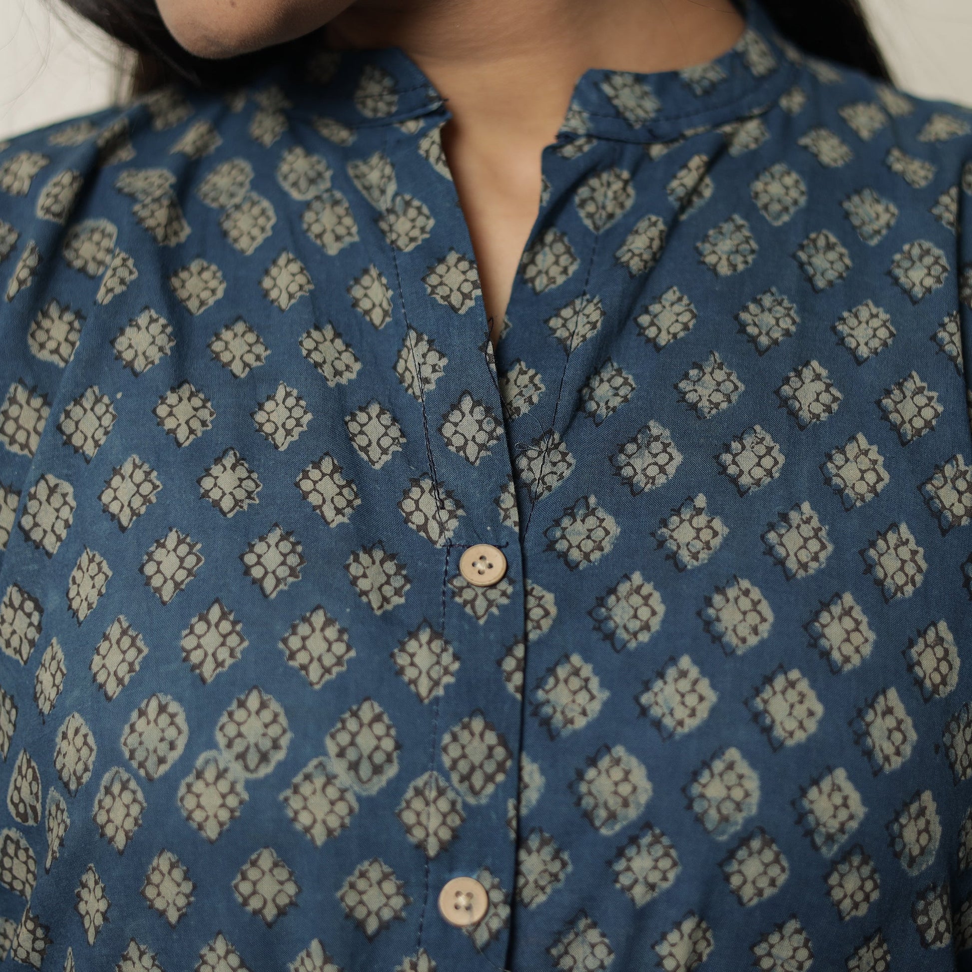 Blue - Akola Hand Block Printed Cotton Long A-Line Kurta 18