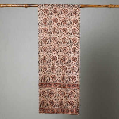 Beige - Pedana Kalamkari Block Printed Natural Dyed Cotton Stole 12