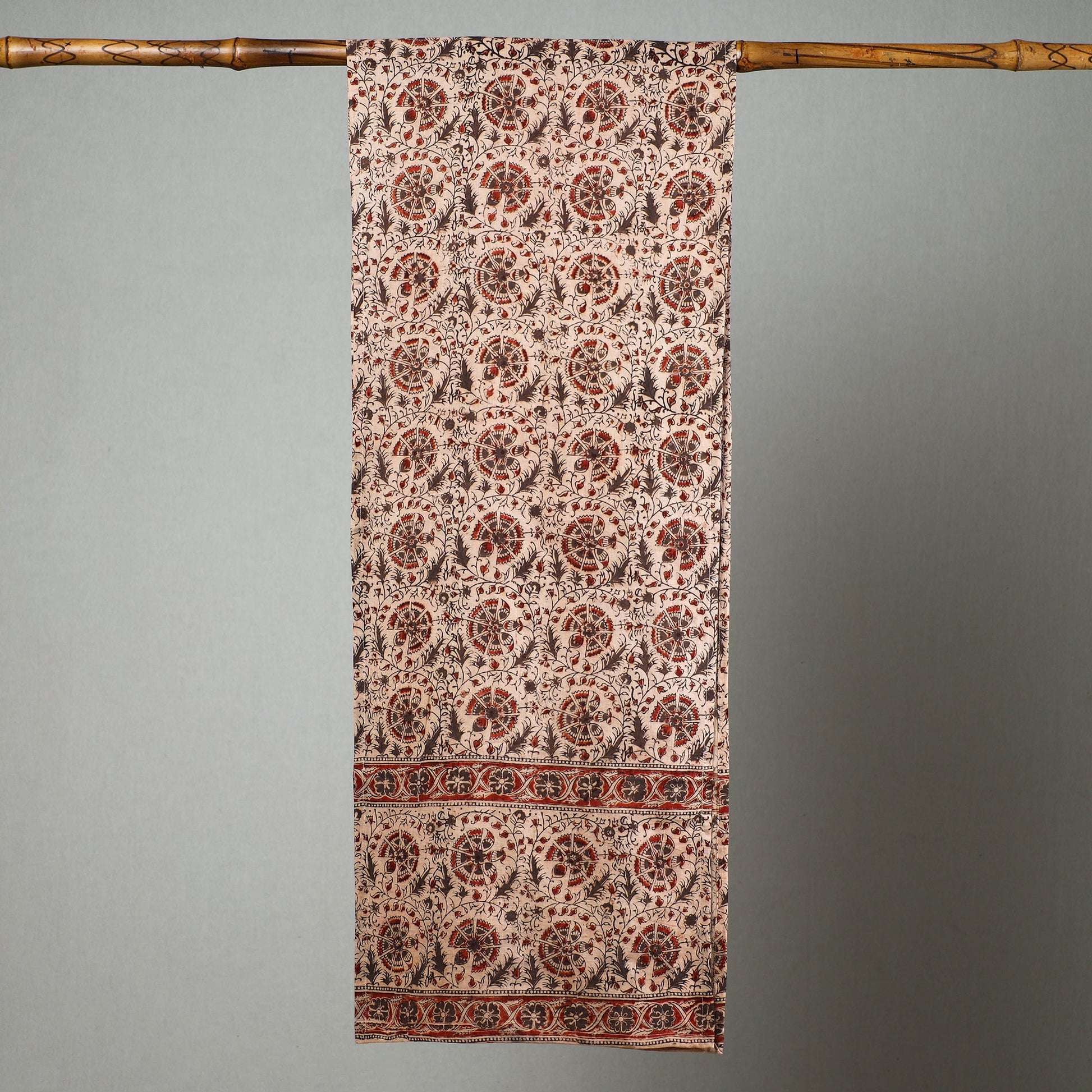 Beige - Pedana Kalamkari Block Printed Natural Dyed Cotton Stole 12