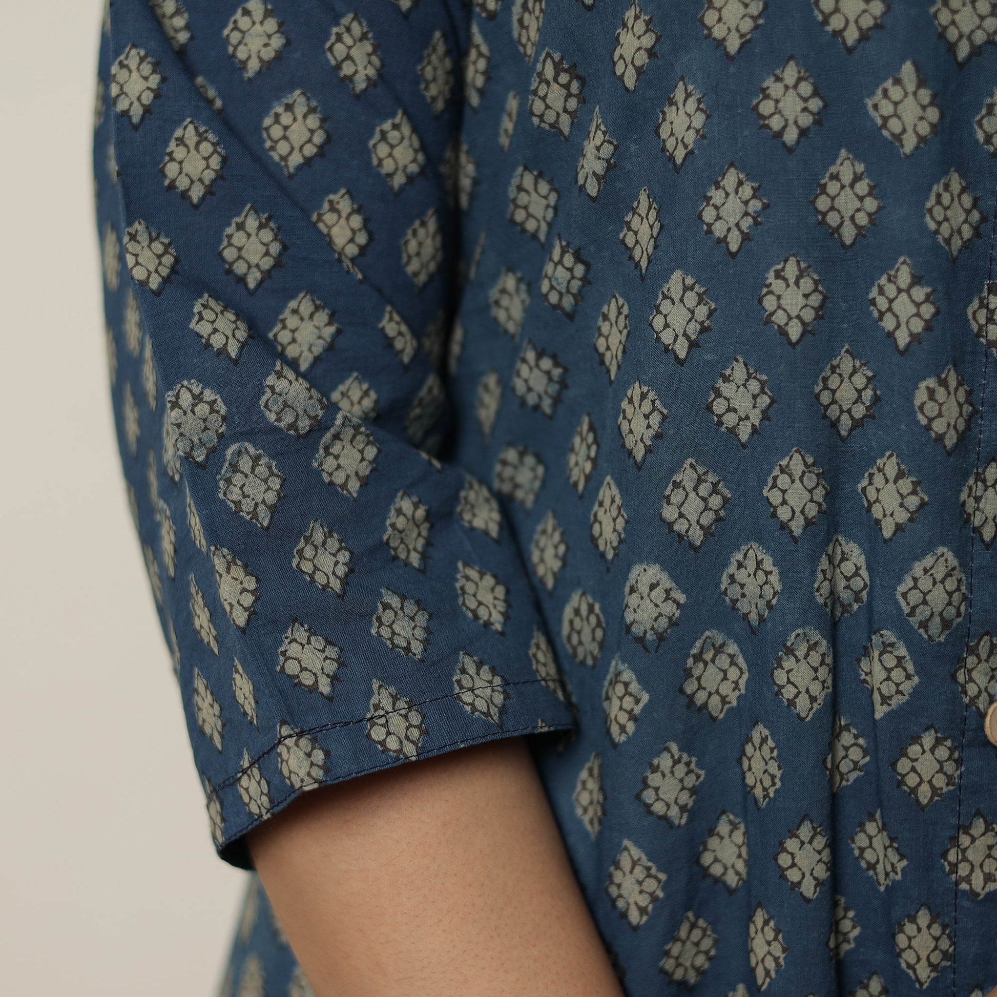 Blue - Akola Hand Block Printed Cotton Long A-Line Kurta 18
