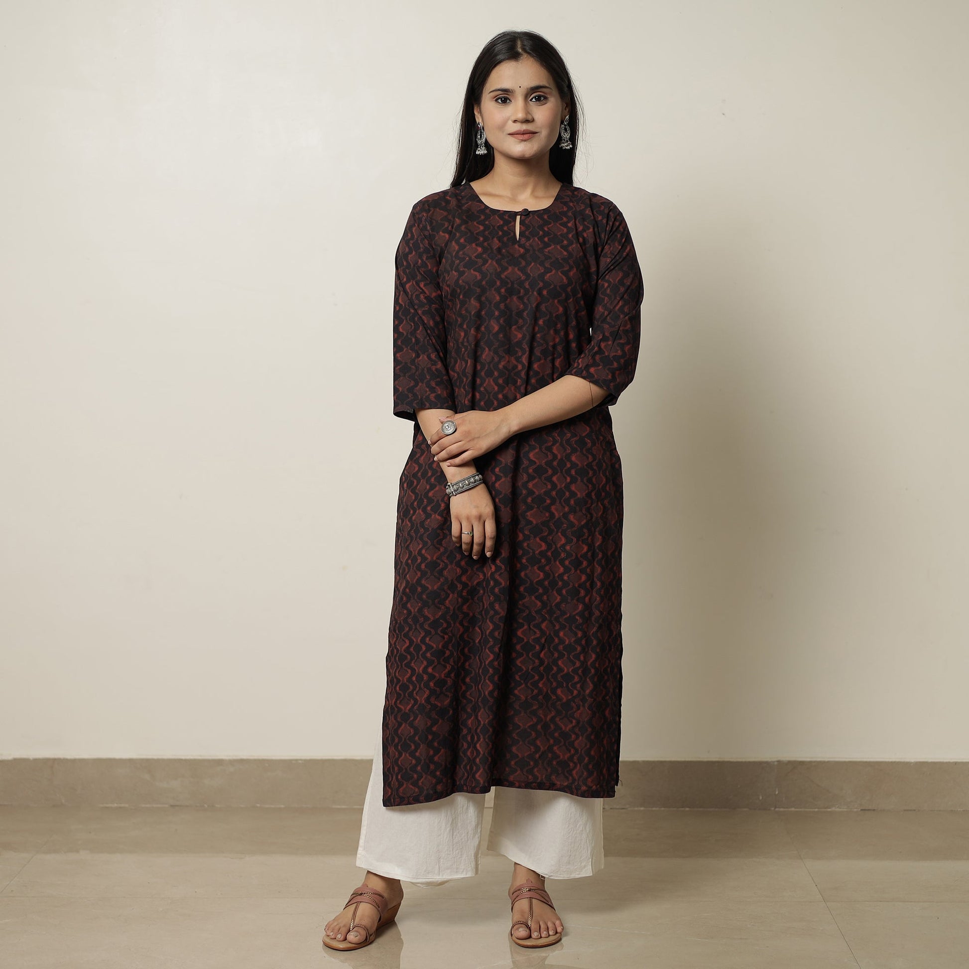 Black - Akola Hand Block Printed Cotton Long Straight Kurta 19