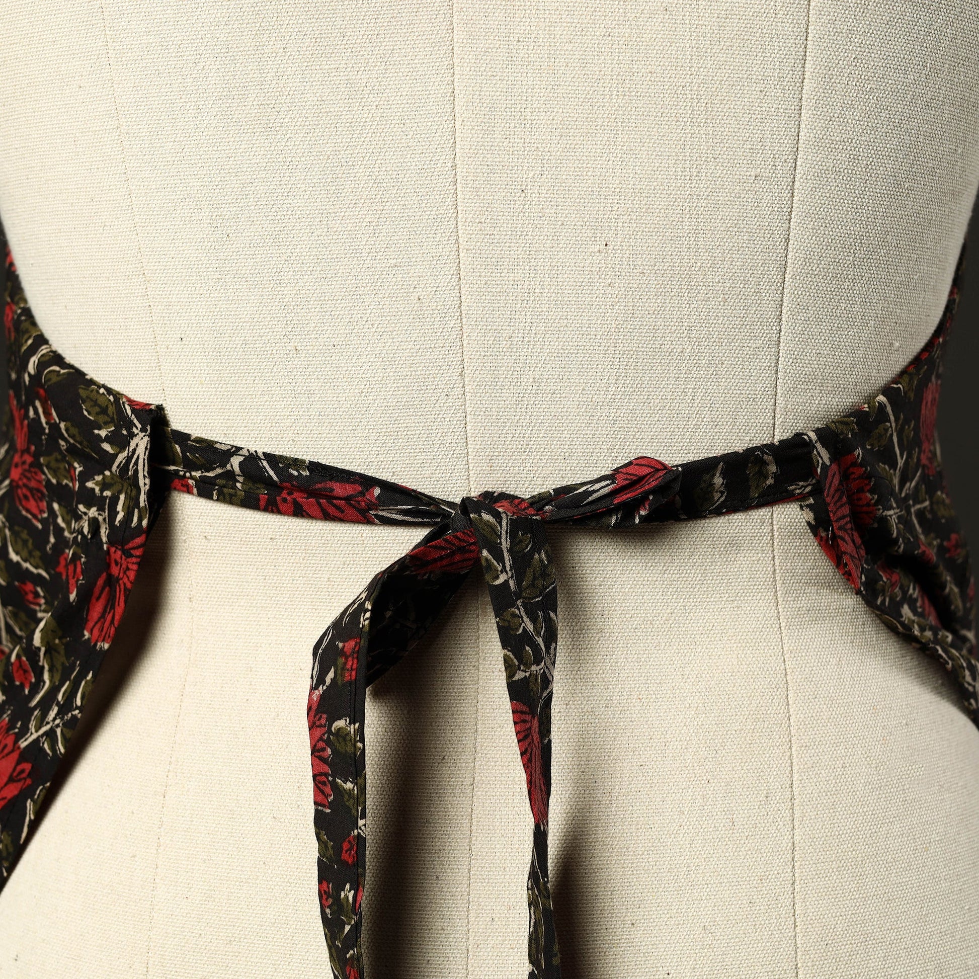 Black - Bagru Block Print Cotton Apron with Pocket 16