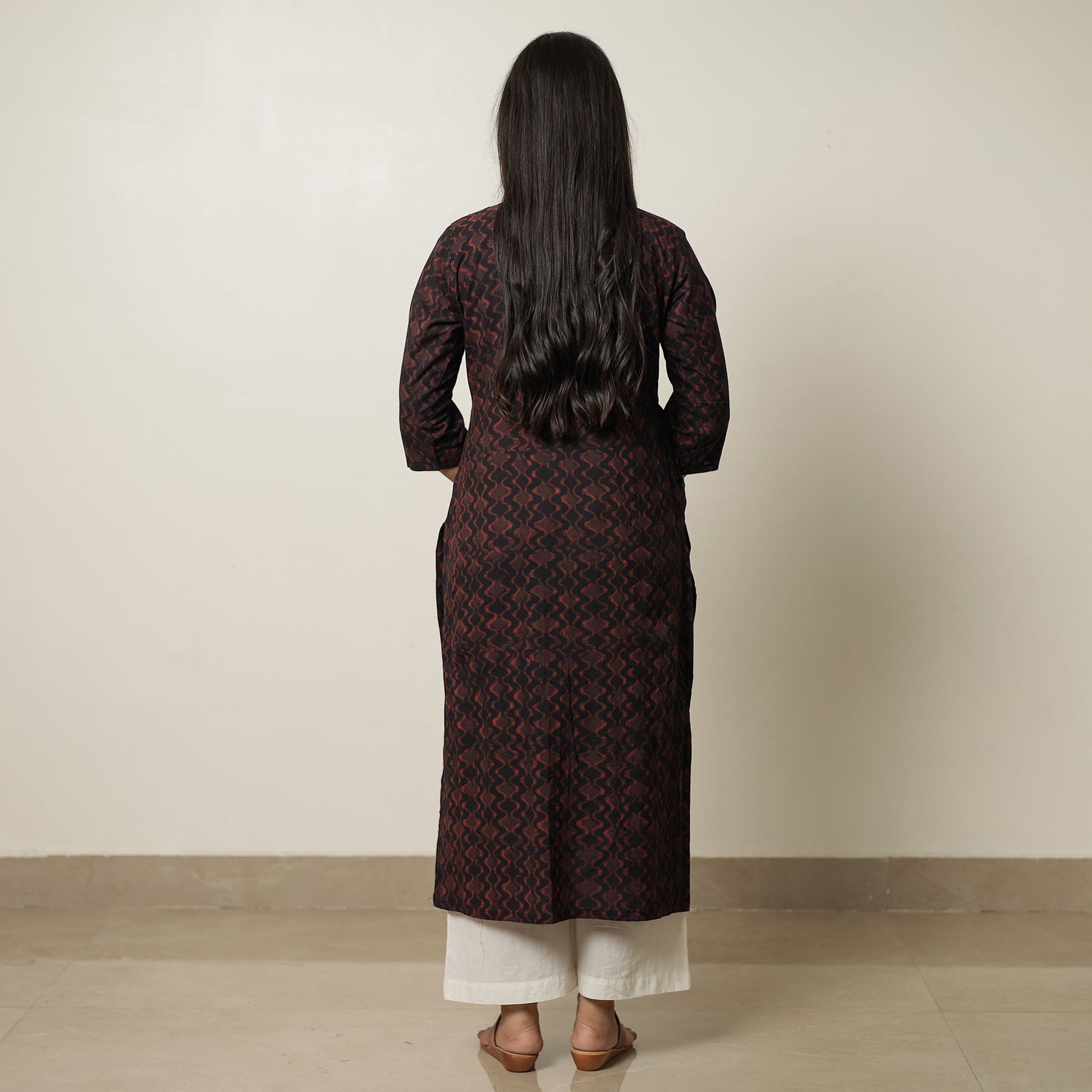 Black - Akola Hand Block Printed Cotton Long Straight Kurta 19