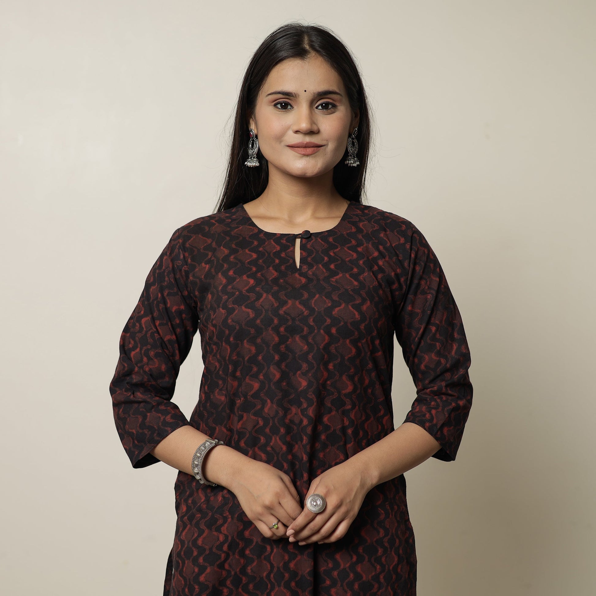 Black - Akola Hand Block Printed Cotton Long Straight Kurta 19