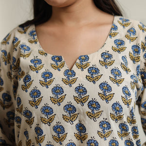 Beige - Ajrakh Block Printed Cotton Long Straight Kurta 45