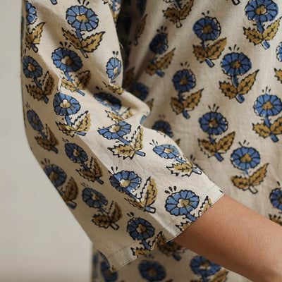 Beige - Ajrakh Block Printed Cotton Long Straight Kurta 45