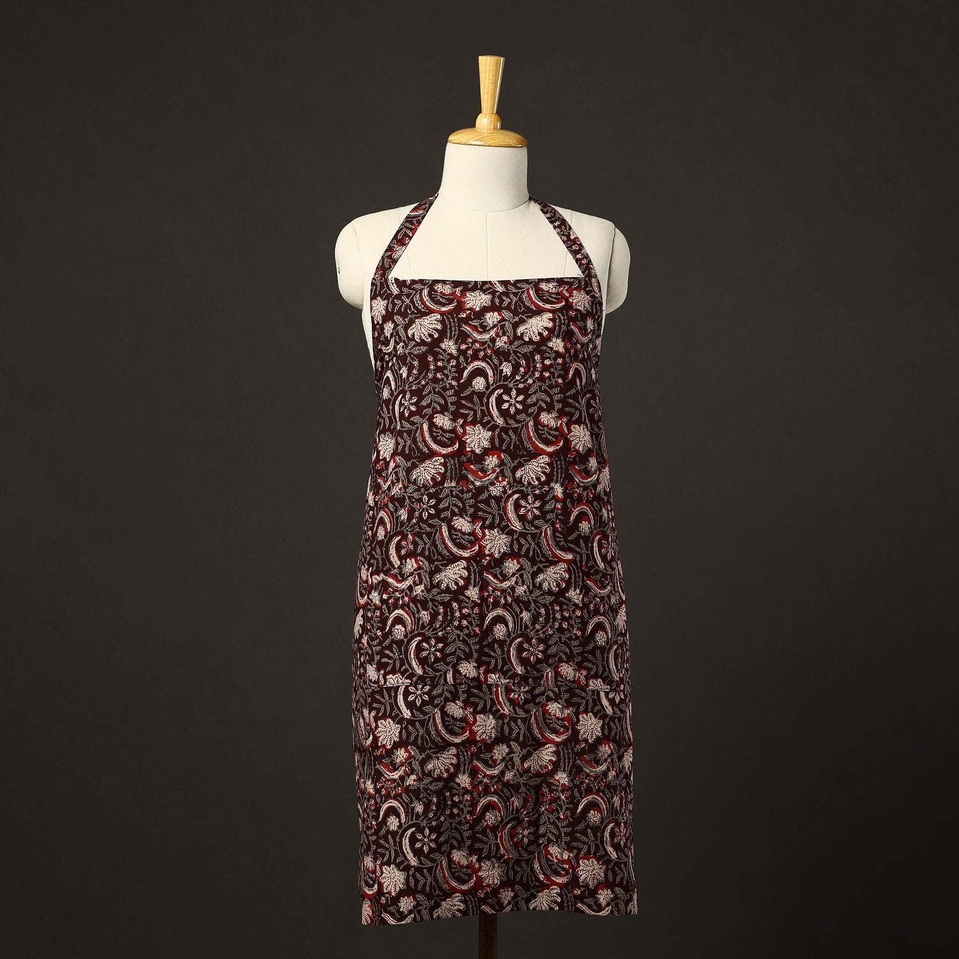 Brown - Bagru Block Print Cotton Apron with Pocket 18