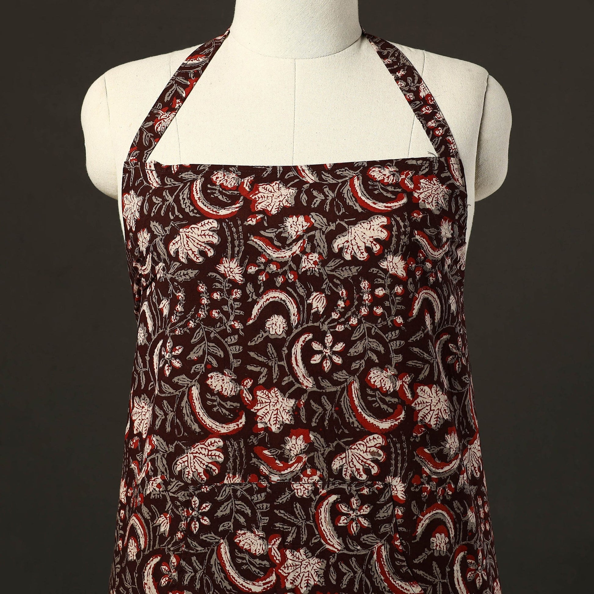 Brown - Bagru Block Print Cotton Apron with Pocket 18