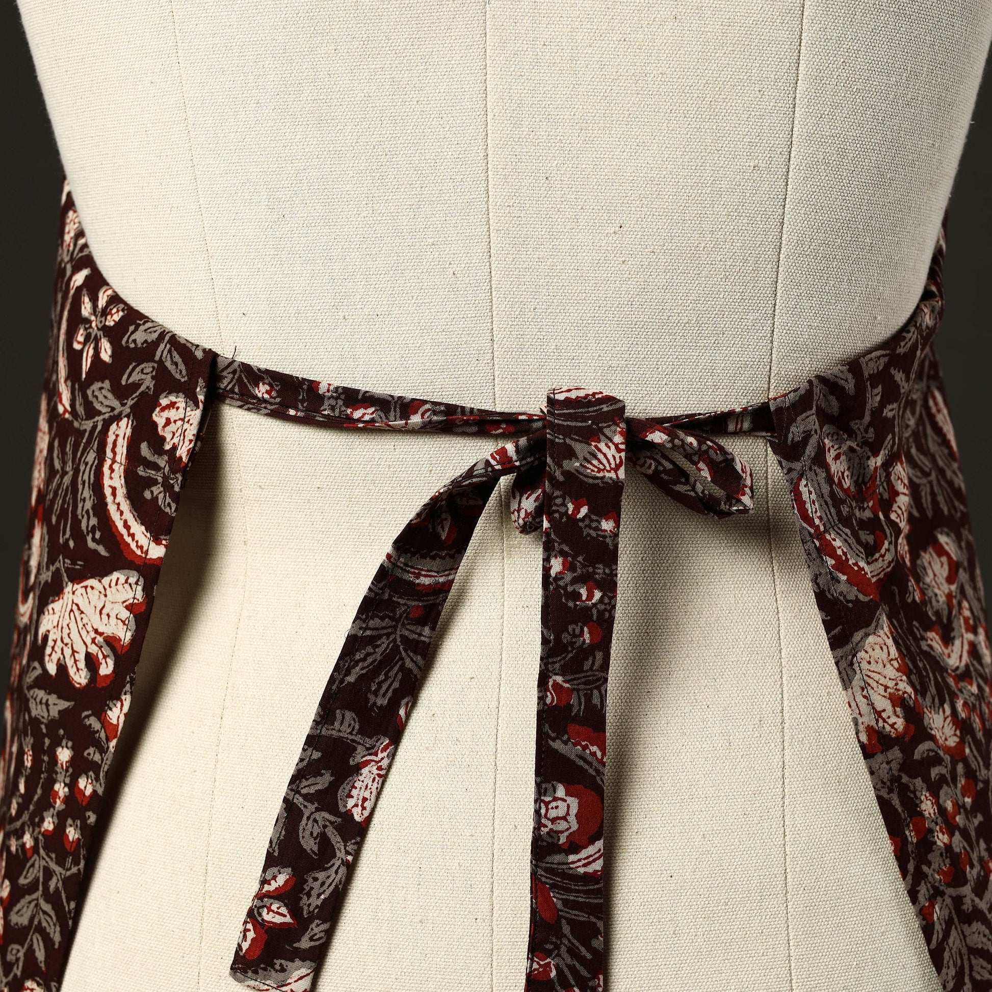 Brown - Bagru Block Print Cotton Apron with Pocket 18