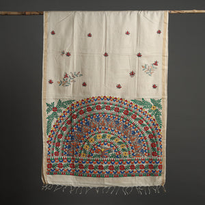 Beige - Madhubani Handpainted Tussar Silk Handloom Dupatta 15