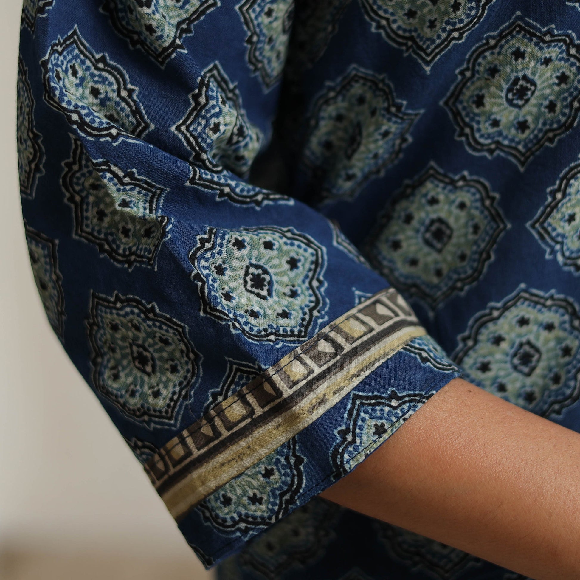 Blue - Ajrakh Block Printed Cotton Straight Kurta with Patch 46