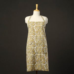 Beige - Bagru Block Print Cotton Apron with Pocket 19
