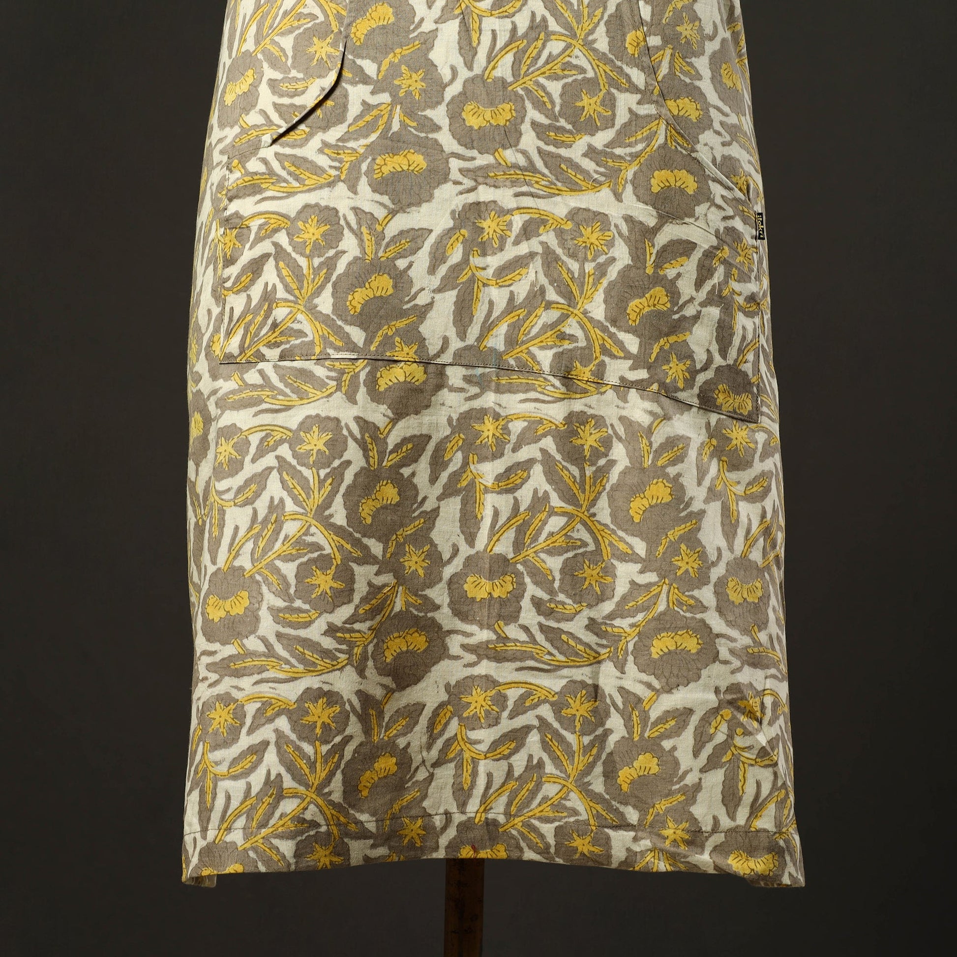 Beige - Bagru Block Print Cotton Apron with Pocket 19
