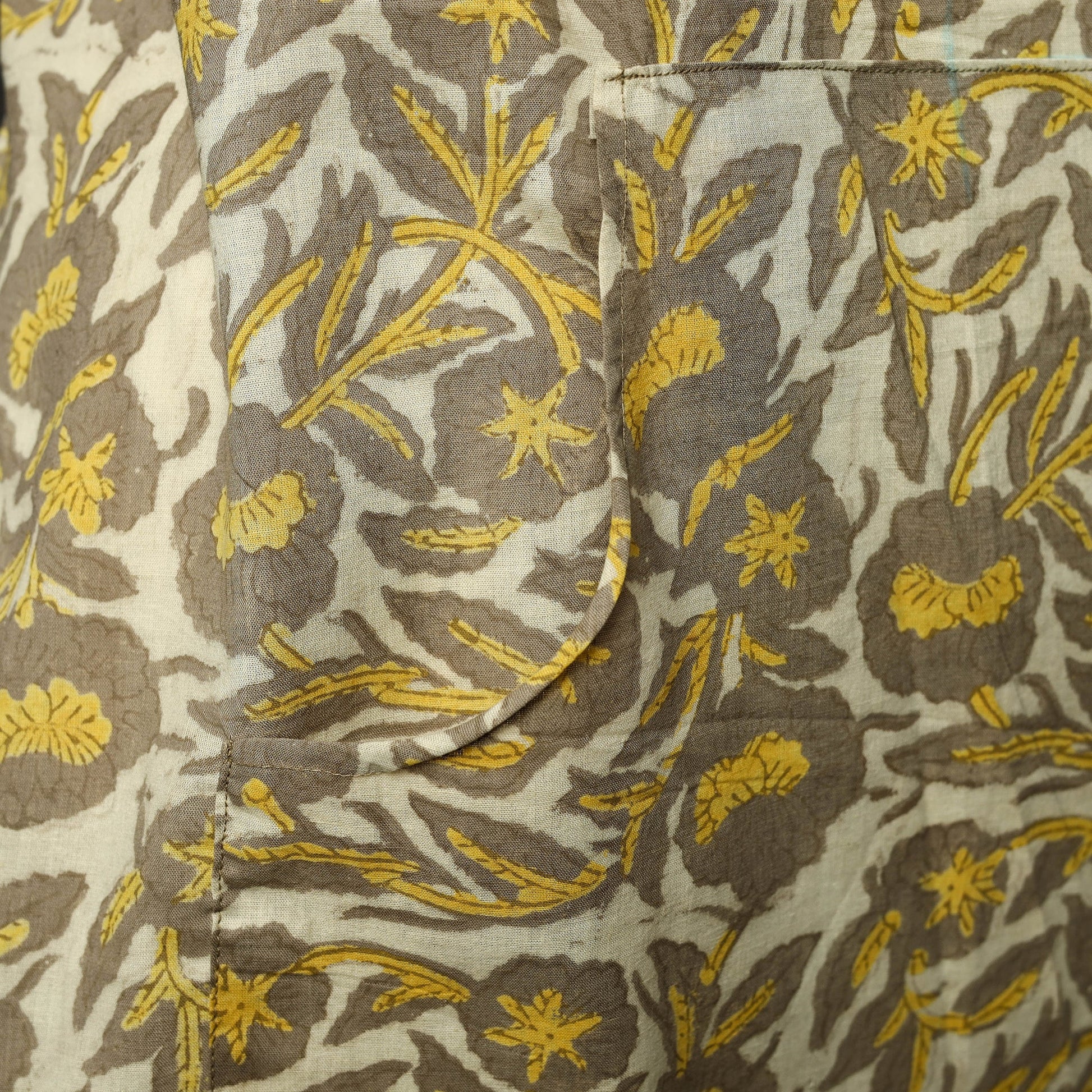 Beige - Bagru Block Print Cotton Apron with Pocket 19