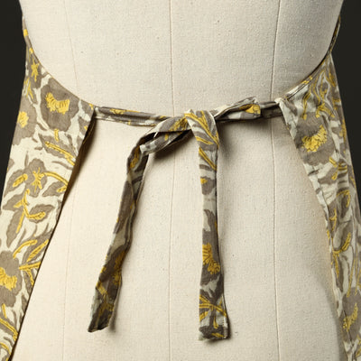 Beige - Bagru Block Print Cotton Apron with Pocket 19