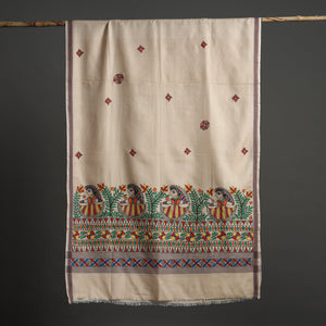 Beige - Madhubani Handpainted Tussar Cotton Handloom Dupatta 09