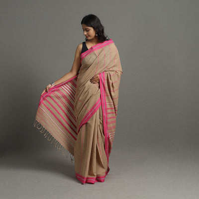 Brown - Bengal Handwoven Cotton Begampuri Saree 08