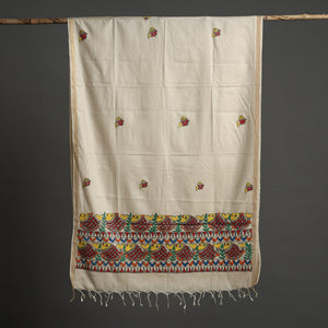 Beige - Handpainted Tussar Cotton Handloom Madhubani Dupatta 06
