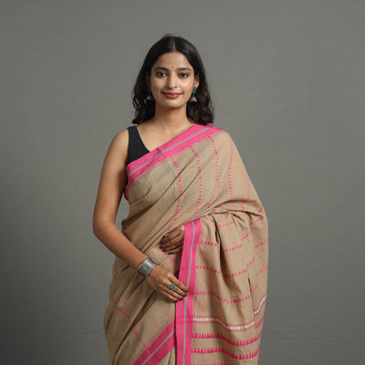 Brown - Bengal Handwoven Cotton Begampuri Saree 08