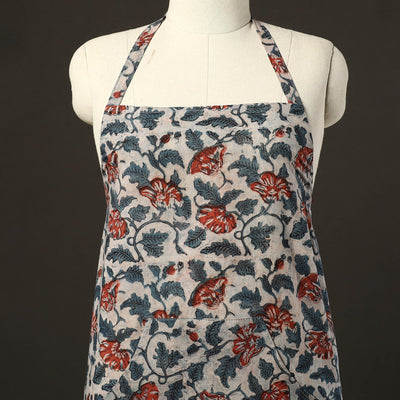 Beige - Bagru Block Print Cotton Apron with Pocket 21