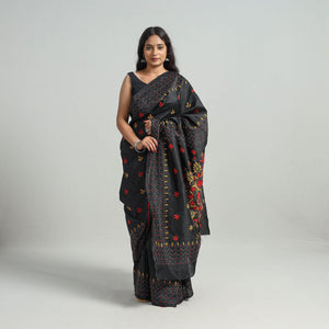 Black - Bengal Nakshi Kantha Embroidery Silk Saree 42