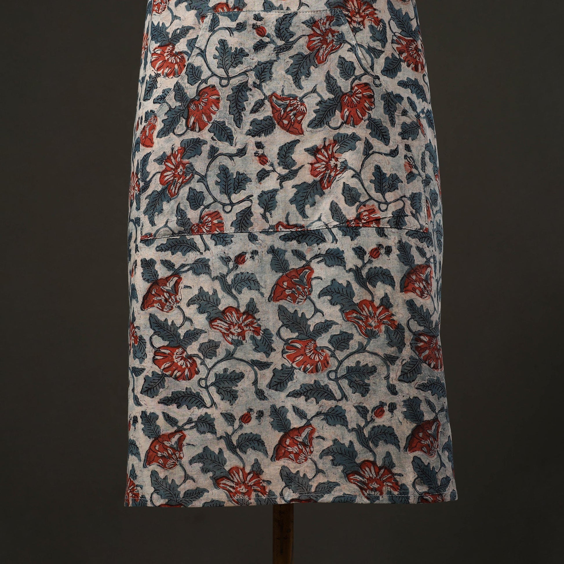 Beige - Bagru Block Print Cotton Apron with Pocket 21