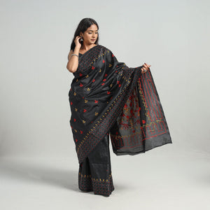 Black - Bengal Nakshi Kantha Embroidery Silk Saree 42